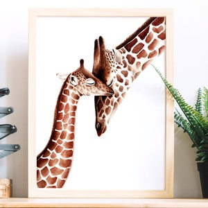 Jirafas acuarelas, cartel de jirafas, cartel de jirafas, acuarela de animales, cartel de animales, reproducción artística de mi acuarela original
