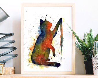 Aquarelle chat, Affiche Chat, Poster chat, Peinture aquarelle, Portrait chat aquarelle, Watercolor, décor murale, Art mural, Tirage d'art