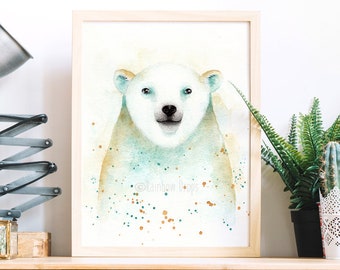 White bear. Polar bear. White bear Poster. White bear Print. White bear painting. White bear portrait. Art print from my original watercolor