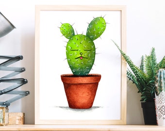 Cat cactus. Funny cat poster. Cactus poster. Cat painting. Cactus painting. Cat art. Cactus art. Art print from my original watercolor.