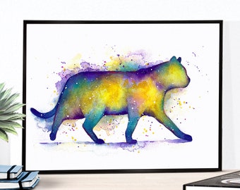 Aquarelle chat, Affiche Chat, Poster chat, Tableau chat, Portrait chat, Décoration murale, Reproduction d'art de mon aquarelle originale