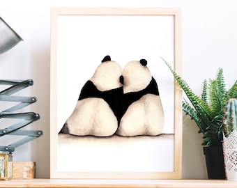 Aquarelle panda,poster panda,affiche panda,peinture panda,tableau panda,décoration murale,reproduction d'art de mon aquarelle originale
