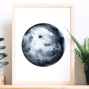 Moon watercolor, Moon poster, Moon poster, Moon painting, Full moon, Wall decoration, Wall art, Art print