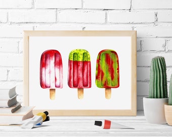 Ice cream poster. Ice cream print. Ice cream watercolor. Kitchen poster. Kitchen decor. Water ice. Art print from my original watercolor.