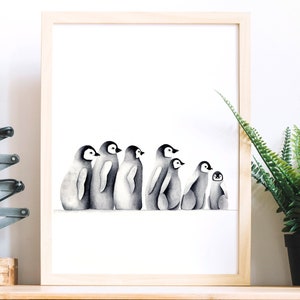 Aquarelle pingouins,Affiche pingouins,poster pingouins,aquarelle manchots,affiche manchots,reproduction d&#39;art de mon aquarelle originale.