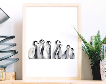 Watercolor penguins,Poster penguins,Print penguins,Painting penguins,Portrait penguins. Art print from my original watercolor