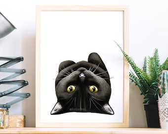 Black cat poster. Cat print. Cat art. Watercolor cat. Cat portrait. Cat painting. Cute cat. Funny cat. Art print from my original watercolor