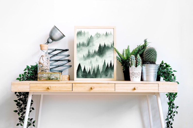 Watercolor landscape,landscape print,landscape poster,fir forest,pines,wall decor,mountain landscape.Art print from my original watercolor.