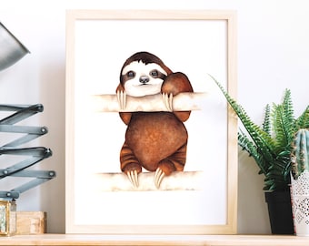 Watercolor sloth,print sloth,portrait sloth,poster sloth,print animals,watercolor animals,portrait,art print from my original watecolor