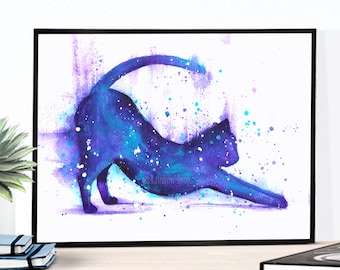 Aquarelle chat, Affiche chat, poster chat, peinture chat, tableau chat, portrait chat, reproduction d'art de mon aquarelle originale.