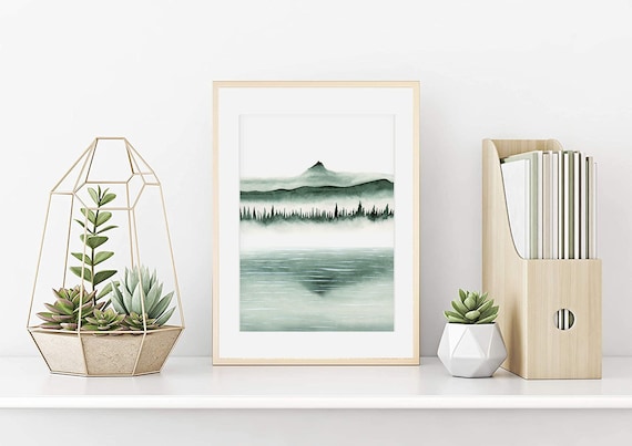 Aquarelle paysage,affiche paysage,paysage montagne,sapins,tableau graphique,décoration murale,reproduction d'art de mon aquarelle originale