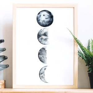 Moon print. Moon poster. Moon watercolor. Moon painting. Moon phases. Lunar cycle. Lunar phases. Art print from my original watercolor.