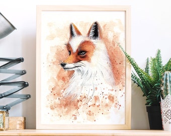 Fox Poster. Fox Print. Fox watercolor. Fox Portrait. Fox Drawing. Fox Painting. Fox items. Fox decor. Art print from my original watercolor.