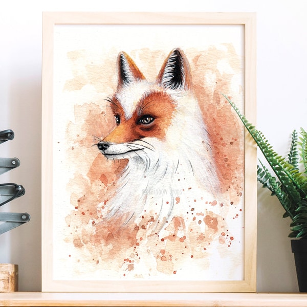 Poster renard,affiche renard,aquarelle renard,tableau renard,portrait animaux,déco murale,reproduction d'art de mon aquarelle originale