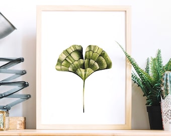 Ginkgo watercolor, Ginkgo botanical watercolor, Ginkgo poster, Plant poster, Watercolor ginkgo, Wall art, Wall decoration, Art print