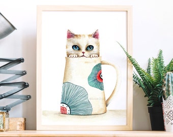 Funny cat poster. Cat print. Cat portrait. Watercolor cat. Cat painting. Cat portrait. Cat drawing. Art print from my original watercolor