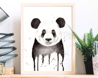 Panda Poster. Panda Print. Panda Portrait. Panda Drawing. Panda Painting. Panda lovers. Panda portrait.Art print from my original watercolor