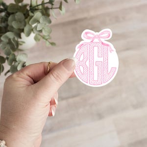 Monogram Sticker, Personalized Monogram Sticker, Name Sticker, Coquette Bow Sticker, Coquette Monogram, Personalized Sticker