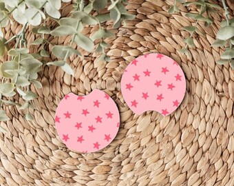 Pink Stars Car Coaster, Car Coasters, Set of 2, Car Gift, Retro Coasters