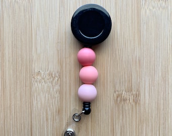 Pink Badge Reel, Nurse Badge, Silicone Bead Badge Reel, Badge, ID holder, Retractable Badge Holder, Pink Beads