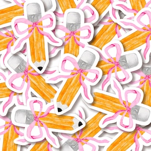 Pencil with Coquette Bow, Pencil with Bow Sticker, Pencil Sticker, Teacher Sticker, Coquette Bow