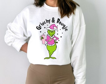 Grinchy and Bougie Crewneck Sweatshirt, Grinch Pullover Top, Christmas Crewneck, Grinch Christmas Sweatshirt