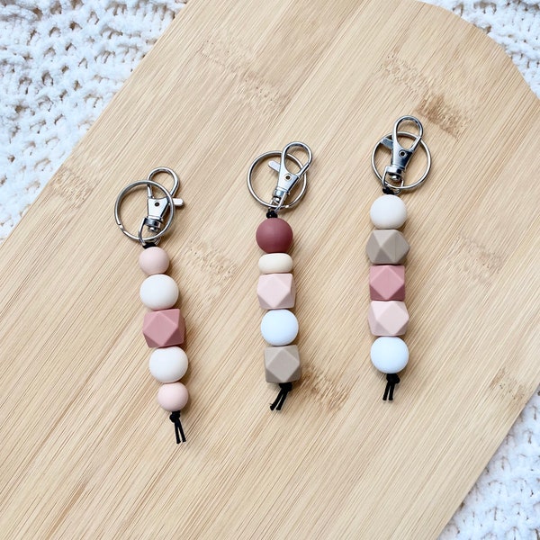 Neutral Colored Silicone Beaded Keychains, Bead Keychains, Silicone Beads, Keychain