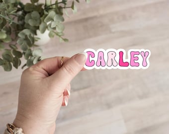 Pink Groovy Name Sticker, Personalized Name Sticker, Name Sticker, Personalized Sticker