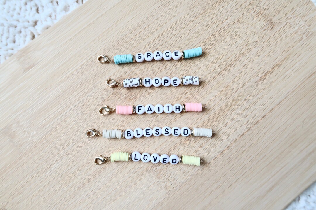 Heishi Bead Keychain Beaded Keychain Encouraging Words Etsy