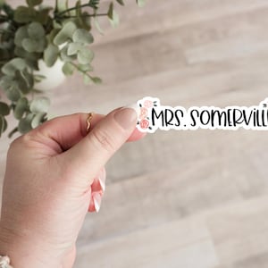 Name Stickers with Flowers, Customizable Name Sticker, Teacher Name Sticker, Name Sticker