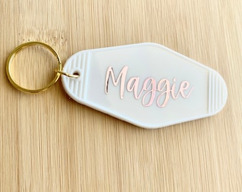 Personalized Name Motel Keychain, Motel Keychain, Name Keychain, Keychain, Bridesmaid Gift, Retro Motel Keychain