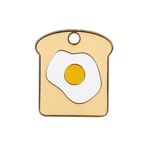 Haustier Hundemarke, Hundemarke, Haustier Hund ID-Marke, Welpenmarke, personalisierte Hundemarke, Gold Dog Tag, Eier und Toast Hundemarke, Frühstücks Dog Tag