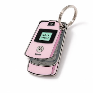 Y2K Enamel Dog Tag, Pink Flip Phone Design, Personalized Pet ID (25.3mm x 33mm)