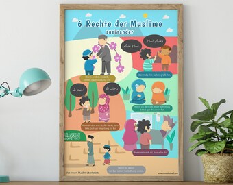 6 Rights of Muslim upon Muslim homeschool wall art, education, classroom, child bedroom gift, kids decoration preschool