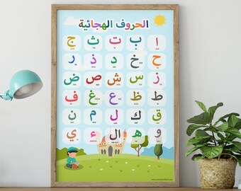 The Arabic Alphabet homeschool wall art, education, classroom, child bedroom gift, kids decoration preschool