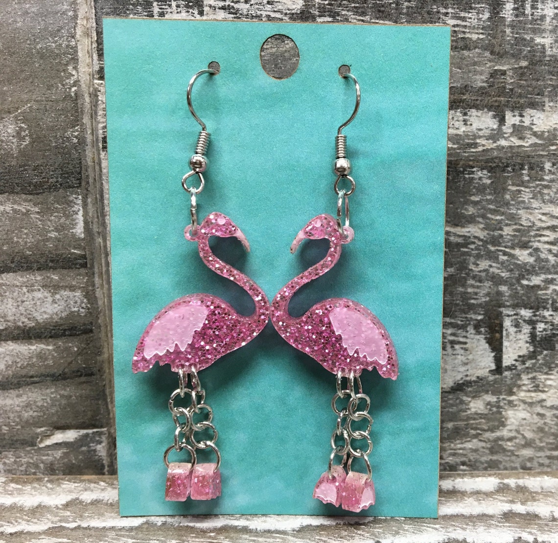 Flamingo Earrings With Dangle Legs Glitter Pink Acrylic Etsy Canada