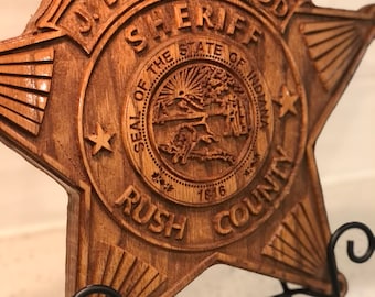 Law Enforcement Wood Police Fire EMT Sheriff Military Custom Carved Badges Plaques Logos Patches retirement Carvings Woodworking CNC Gifts