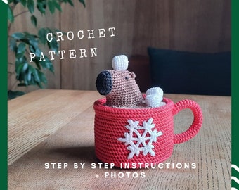 Crochet Christmas Capybara Pattern: Amigurumi Toy in Mug Tutorial (PDF)