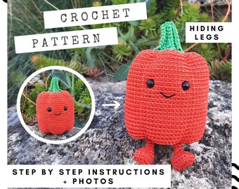 Crochet Halloween pumpkin pattern, crochet pumpkin with legs tutorial, funny Halloween crochet toy.