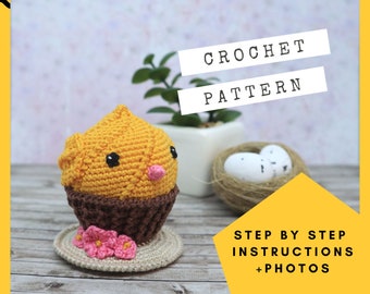 Crochet Easter chicken pattern, crochet food tutorial PDF, Easter decor crochet pattern, toy kitchen food tutorial