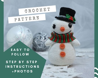 Crochet Christmas Snowman pattern, DIY ornament for Christmas tree, amigurumi toy pdf tutorial .