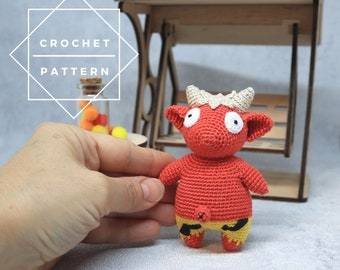 Japanese demon crochet pattern. The Oni toy DIY tutorial.