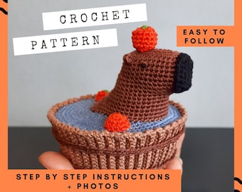 Capybara in Tub Crochet Pattern: Amigurumi Rodent Toy in Bath (PDF Tutorial)
