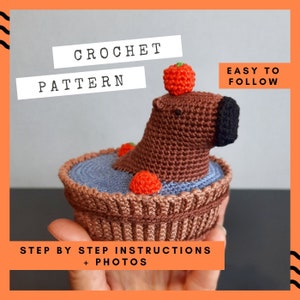 Capybara in tub crochet pattern. Capybara in bath for kids. Rodent crochet pattern.