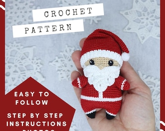 Op de afbeelding: Haakpatroon voor een amigurumi-pop van de kerstman. Eenvoudige stap-voor-stap instructies met foto's.