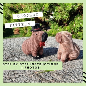 Sitting Capybara Crochet Pattern: Amigurumi Rodent with Top Hat (PDF Pattern)