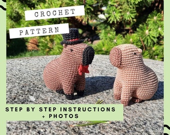 Sitting Capybara Crochet Pattern: Amigurumi Rodent with Top Hat (PDF Pattern)