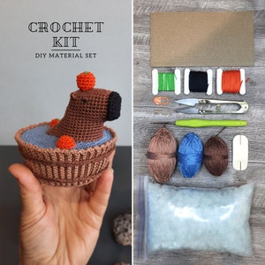 Crochet kit Capybara in a bath. DIY material set + PDF pattern for crocheting Capybara gift.