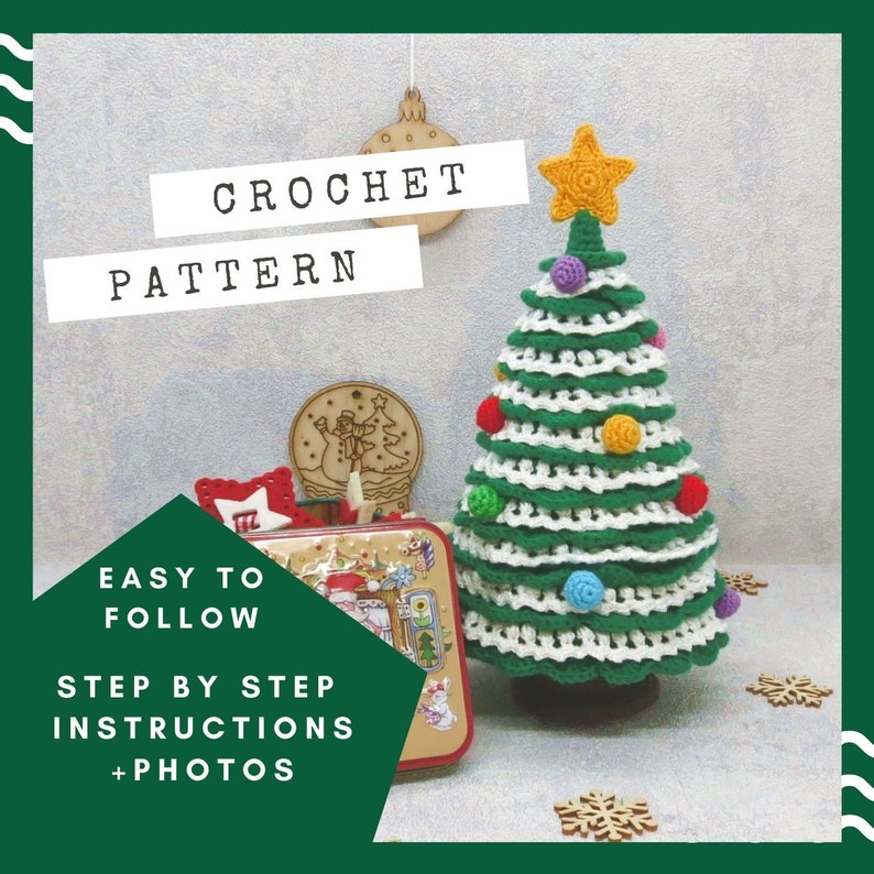 Crochet Christmas tree PDF pattern/tutorial. It is a description in English and Russian. image 1