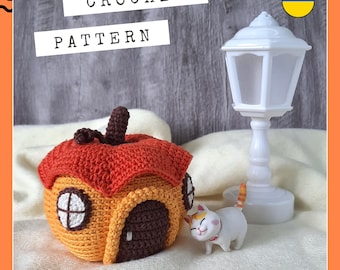Häkelanleitung für ein Kürbishaus als sommerliche oder herbstliche Dekoration. PDF-Anleitung für ein Halloween-Häuschen (Amigurumi).